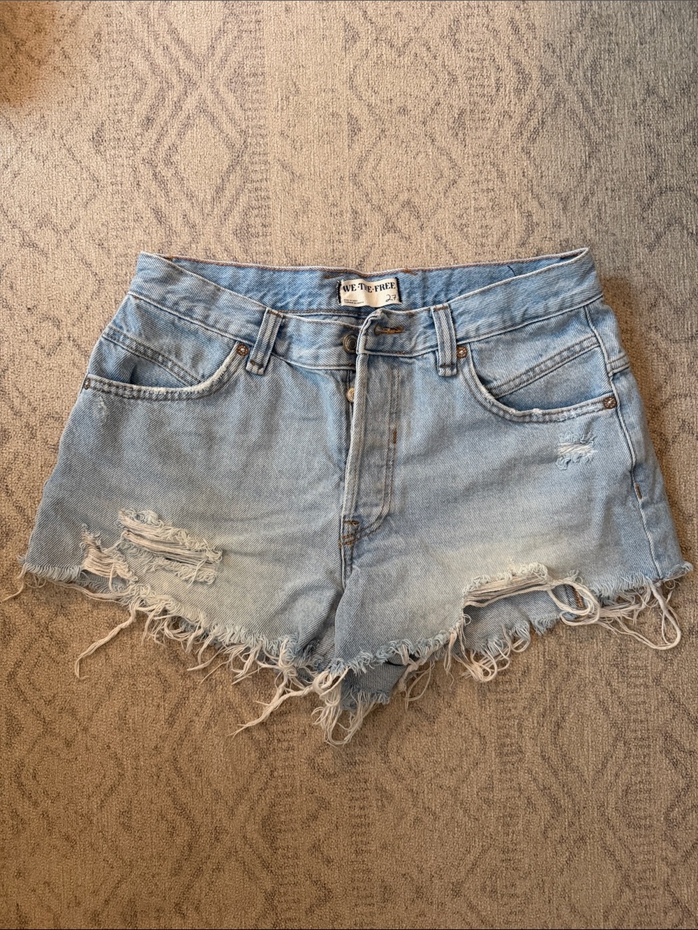 Free People “We the Free” Distressed Light Blue Denim Shorts